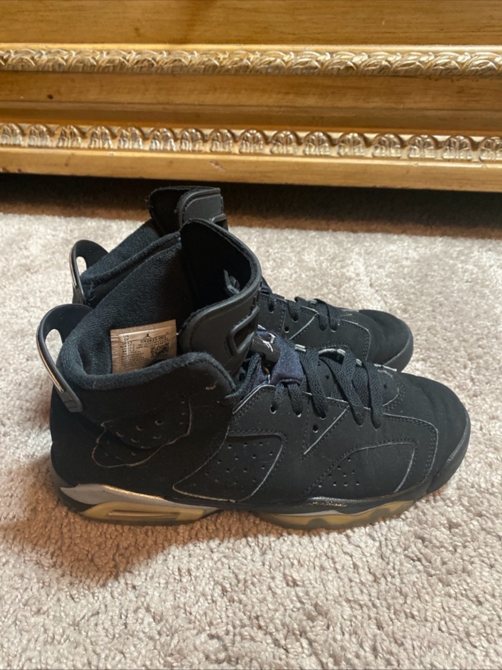 Air Jordan’s 6 retro Kids Black High-Top Sneakers with Subtle Metallic Accents